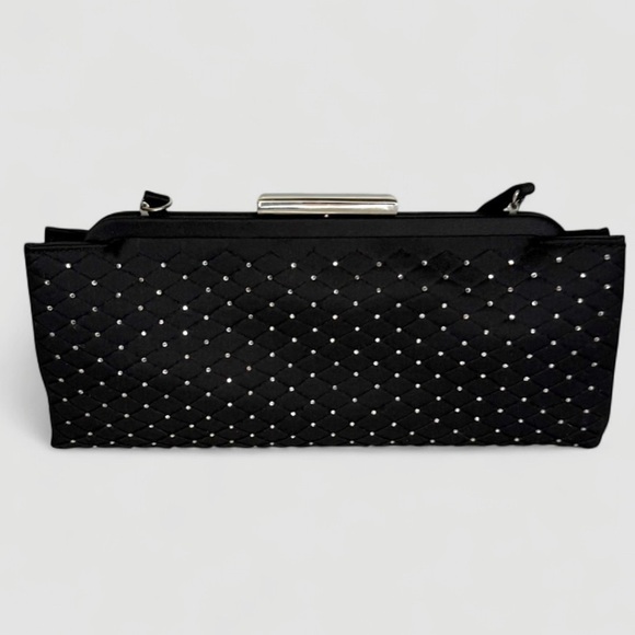 Zoe Adams Black Satin Studded Evening Bag Clutch Shoulder Purse - Picture 2 of 9
